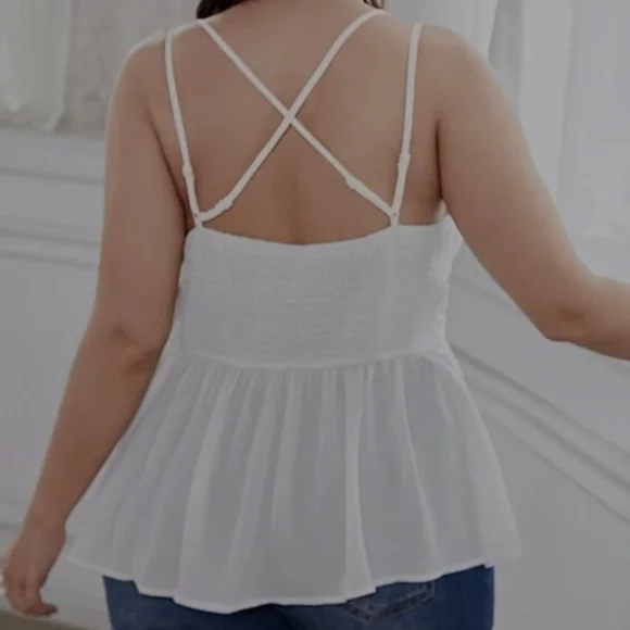 Boho Plus Size Floral Lace Criss Cross Tank Top White - Picture 6 of 17